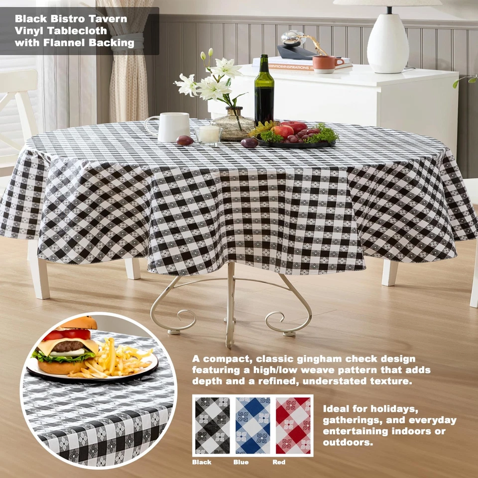 Mantel de vinilo ovalado Newbridge 60 x 84 pulgadas con respaldo de franela, tav de bistró... Foto 2 de 4