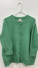 LL Bean 100 Cotton Cardigan Quarter Sleeve Sea Foam Green Women  s Size XL