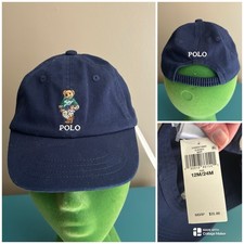 NWT Polo Ralph Lauren Bear Chino Blue Hat YOUTH 12/24M Stretch Back Cap