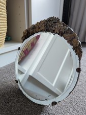 Barbola Vintage Round Mirror with Bevelled Edge 1920s Floral Design