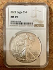 2023-W Burnished $1 American Silver Eagle NGC MS69 Brown Label