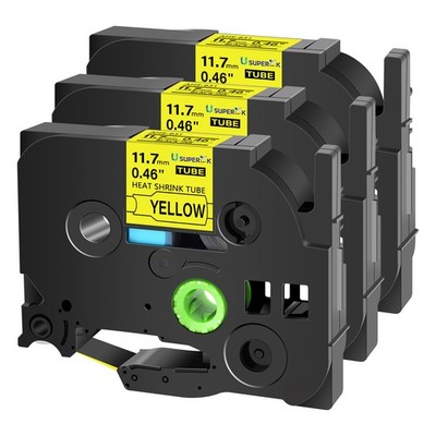 3PK Heat Shrink Tube Label Tape For Brother P-Touch HSe-631 HSe231 11.7mm Yellow