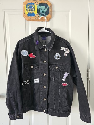 Monat NWT Boss Babe Black Oversized Denim Jacket with Fun Patches Size S