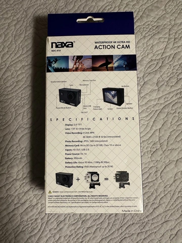 Naxa NDC-410 Waterproof FHD Action Cam 1080p WiFi w/ Accessories – New Sealed - Image 2 of 4
