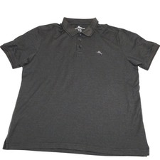 Tommy Bahama Mens XL Polo Shirt Grey Black Striped Short Sleeve Marlin Logo