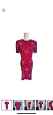 AP Ltd by Adrianna Papell NWT VTG 100% SilkFloral Beaded Red Cocktail Dress 10
