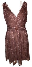 David Meister Lace Cocktail Dress Womens Brown Lace Sleeveless Party Wedding