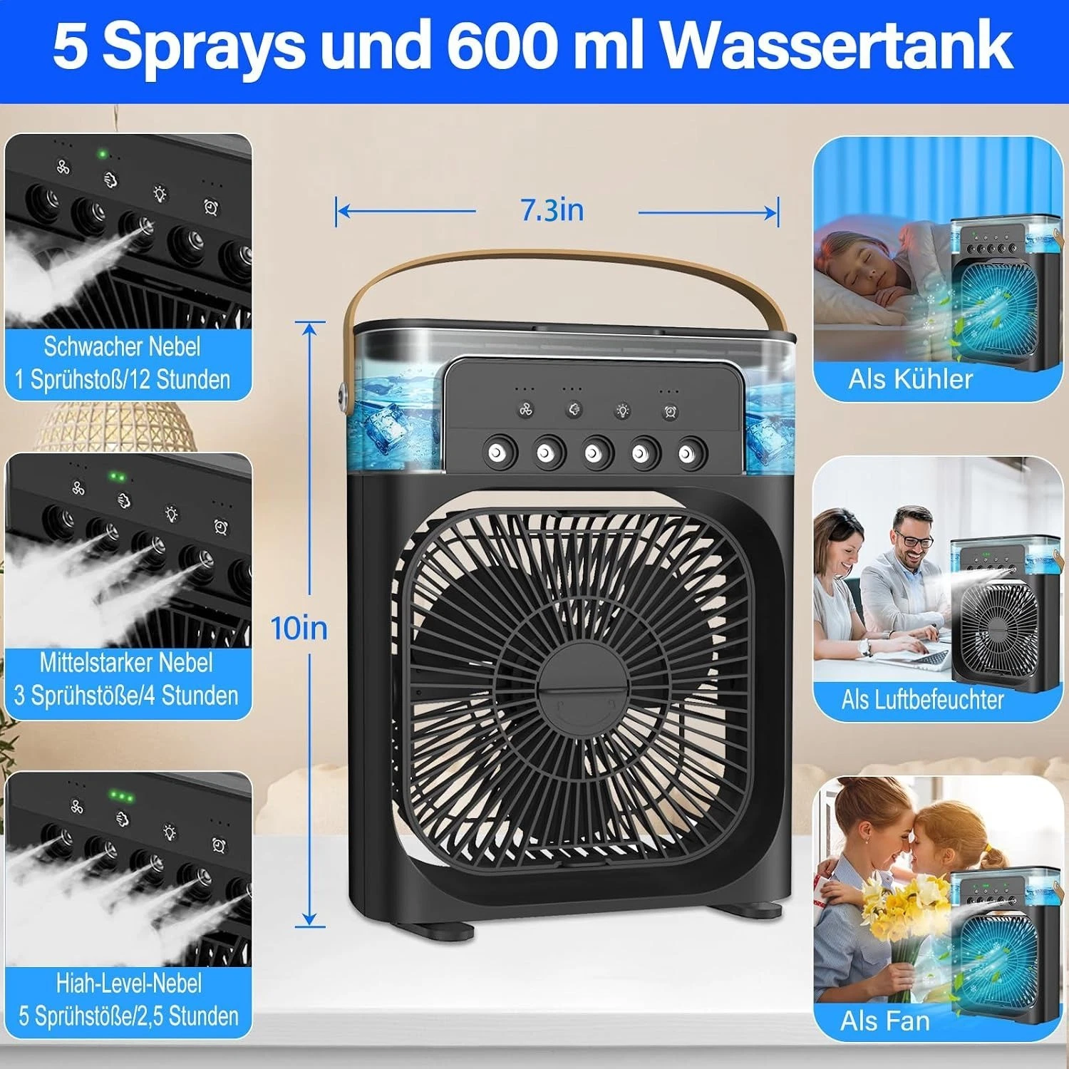Portable Air Cooler Size: 25.5 x 18.5 x 8 cm