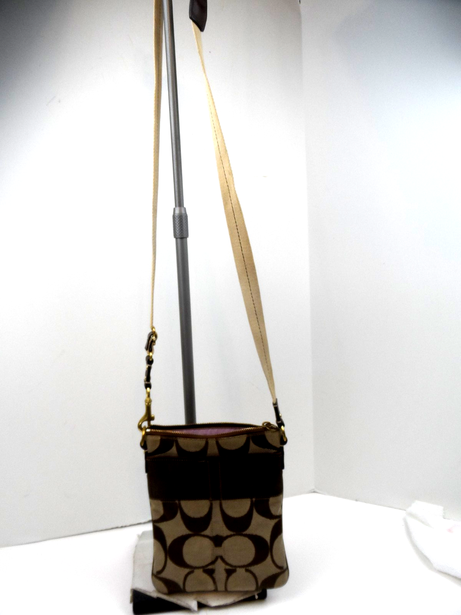 COACH Tan/Brown Signature Small Crossbody Shoulder Bag Purse  Coach Tan and Black Signature Crossbody Bag main image 0