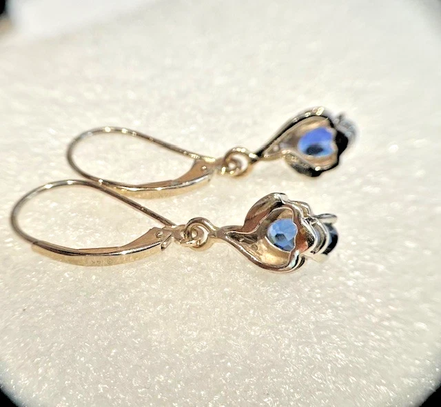 Estate 14K White Gold Sapphire Diamond Dangle Drop Earrings - Image 4 of 4