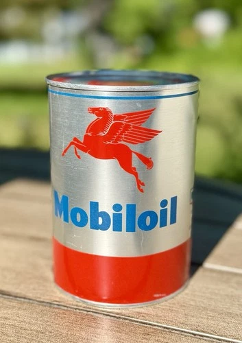 Vintage Mobiloil Outboard Oil Can Quart Empty
