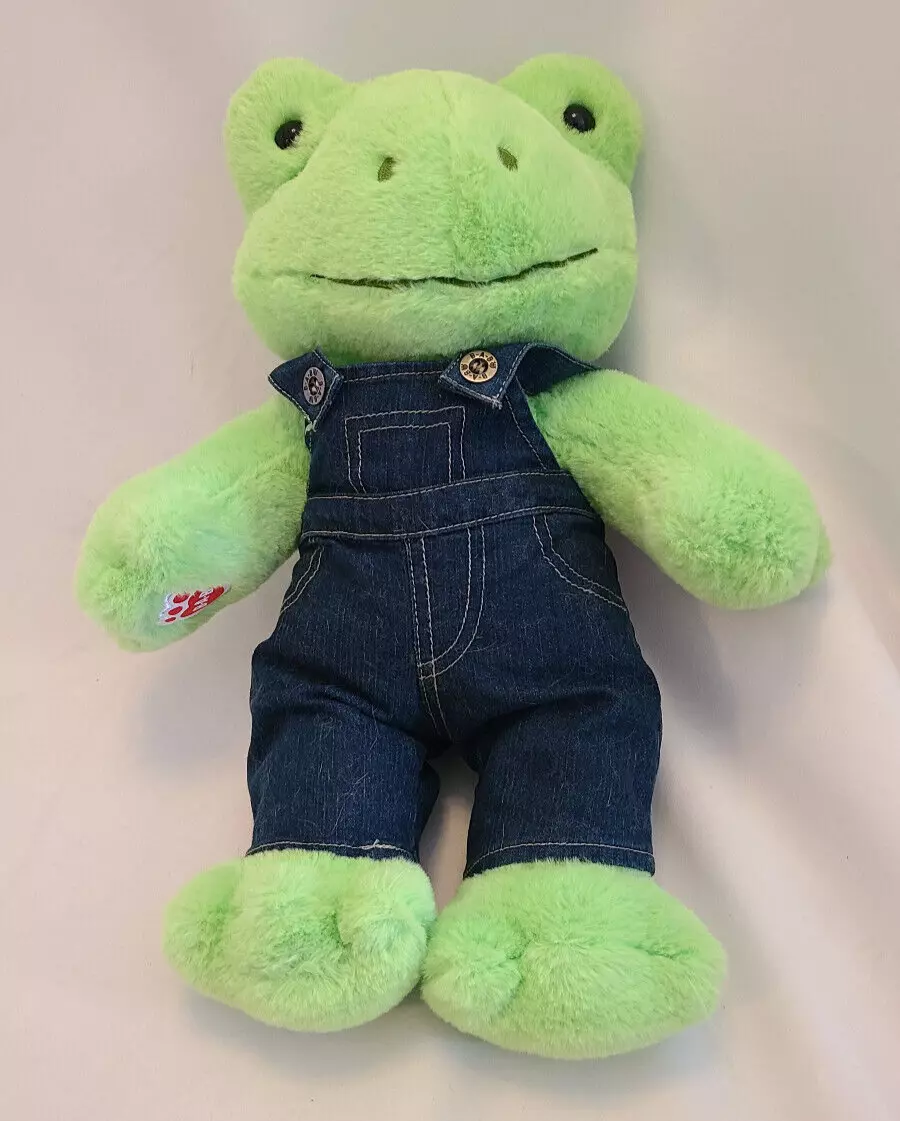 Build a Bear Workshop Spring Green Frog Stuffed Animal Plush 17” Overalls  Outfit