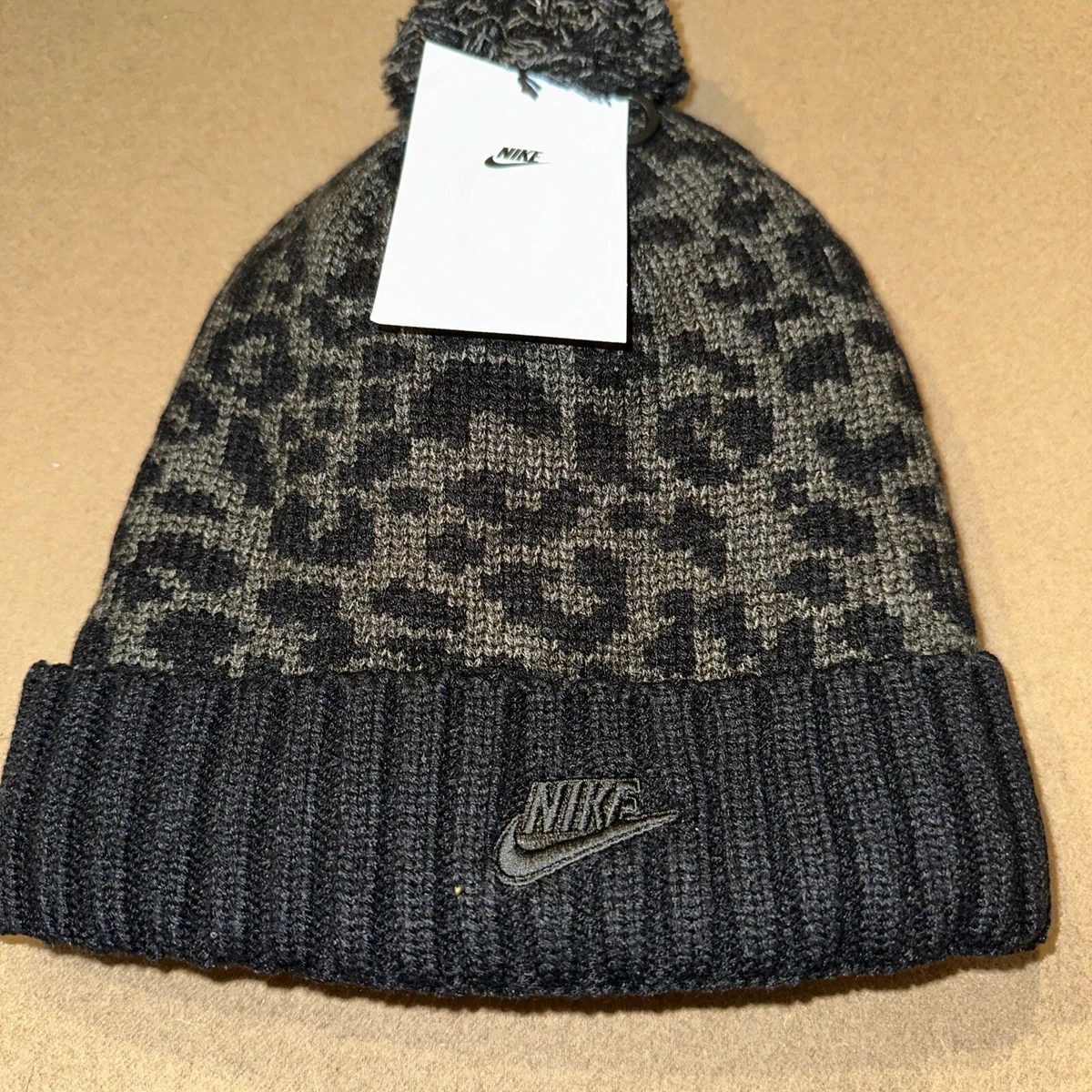 Nike Sportswear Women s Sherpa Lined Leopard Print Pom Beanie Hat