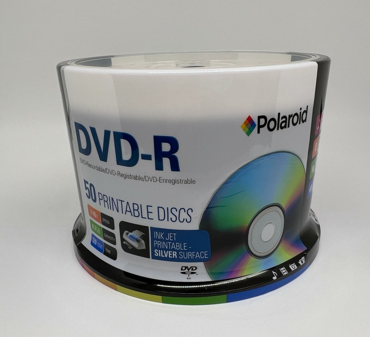 SALE! 50 PACK POLAROID DVD-R DISC 16X 4.7GB 120MIN INKJET