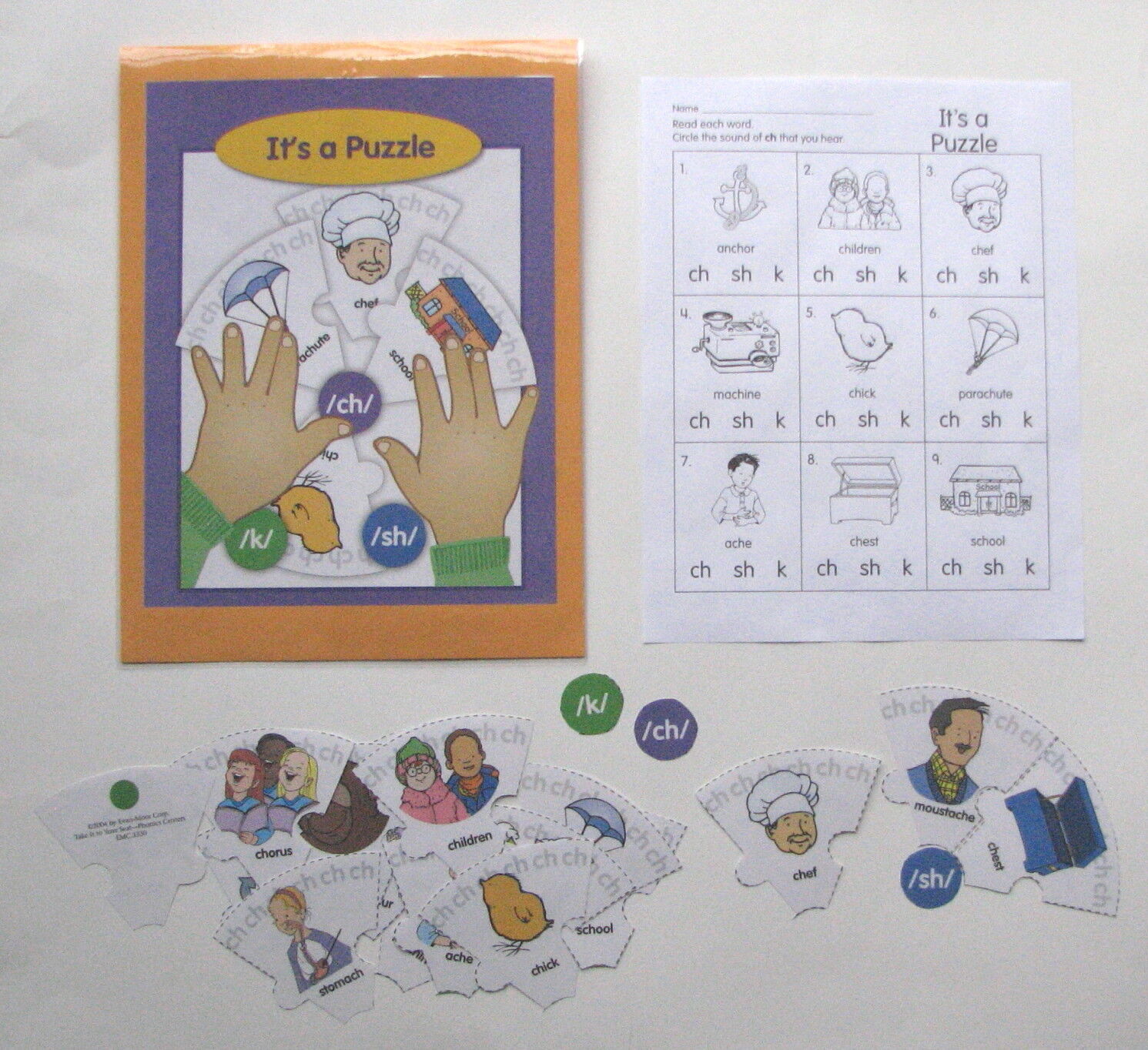 Evan Moor Phonics Center Learning Resource Game It's a Puzzle Sounds of ch