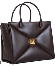 VALENTINO GARAVANI ONE STUD DOUBLE HANDLE LEATHER TOTE BAG FONDANT BROWN £2650 D