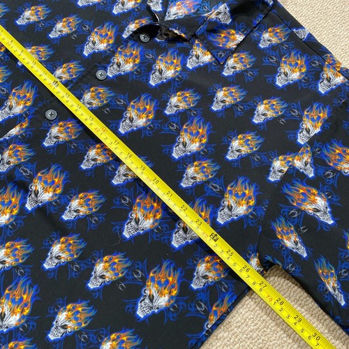 VINTAGE Y2K Skulls Shirt Mens XL Anchor Blue Flaming Skull Fire All Over Print - Picture 5 of 10