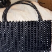 Vintage Black Fully Beaded Purse Zipper Closure Double Handle Handbag