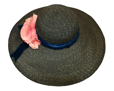 Vtg Plaza Suite by Betmar Navy Pink Flower Wide Brim Womens  display picture 3
