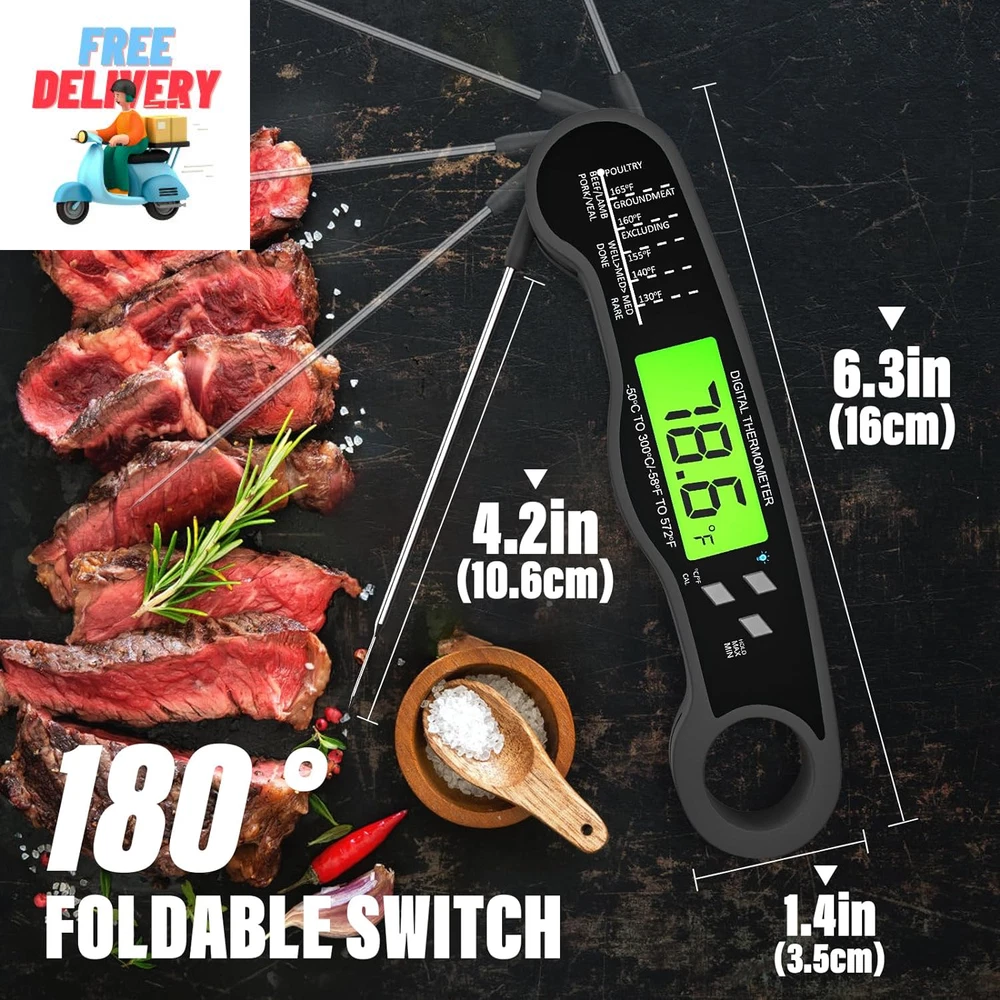 Meat Thermometer Cooking, Waterproof/Backlight Camping Kitchen Free Shipping
