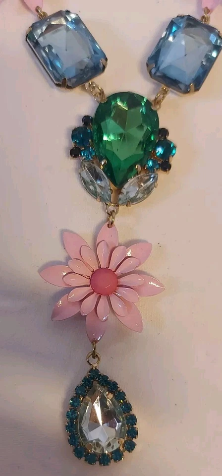 Kristall Halskette Strasssteine Blüten Collier Necklace Neu Ungetragen - Bild 4 von 4