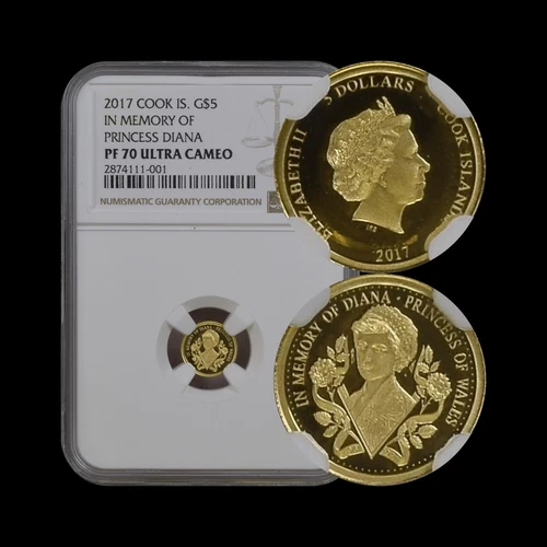 COOK ISLANDS. 2017, 5 Dollars, Gold - NGC PF70 - Top Pop 🥇 Princess Diana