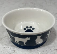 Bone Dry Blue & White Ceramic 4” Cat Pet Bowls, Microwave & Dishwasher Non-Skid