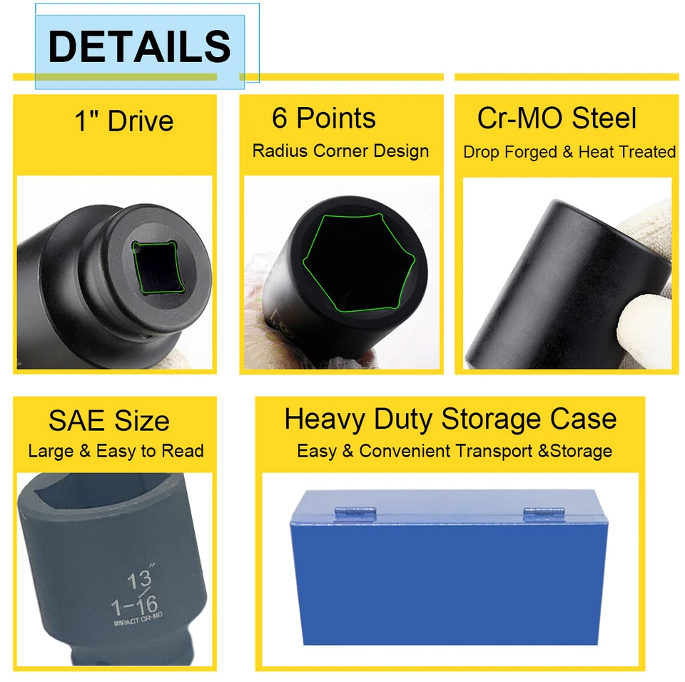 9件装1英寸Dr. Jumbo深冲击套筒套装SAE插座6点驱动Cr-Mo — 第 3/4 张图片