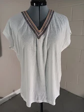 Cozy Co By Cozy Casual Womens Solid V Neck Embroidered Tops White Size X Small