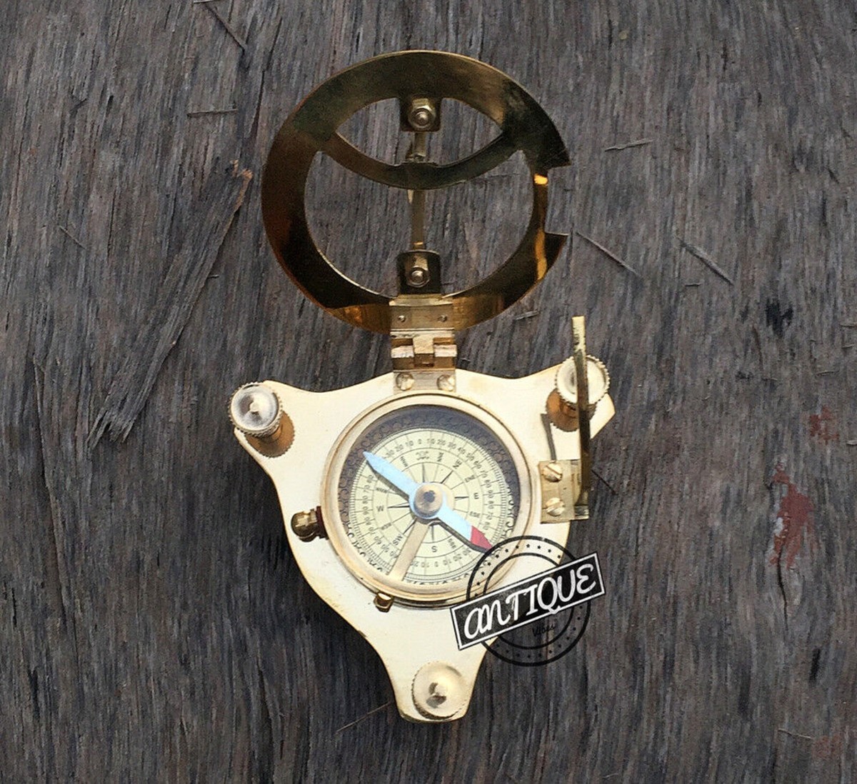 Meridiana Decorativa In Legno E Ottone Antico - Altezza 13cm, Stile Vintage - Foto 6