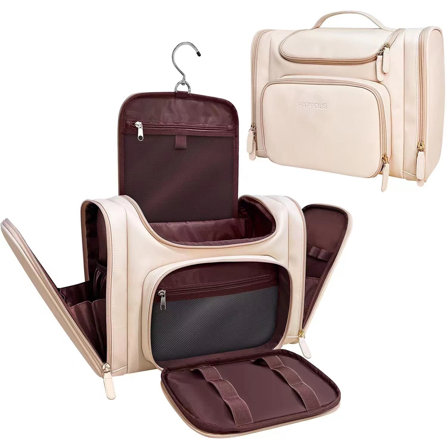 Extra Large Toiletry Bag PU Leather Hanging Travel Toiletry Bag for Women - W...