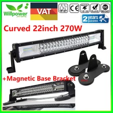 22" 270W Curved LED Light Bar + Magnetic Base Mount Bracket for Offroad Car 4WD