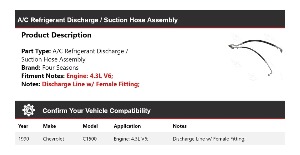 For 1990 Chevrolet C1500 AC Refrigerant Discharge / Suction Hose Assy 4 Seasons - Image 2 of 4