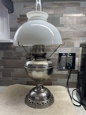 Antique Bradley & Hubbard Nickel Plated Oil Lamp, B&H, Model No 4.Original Shape