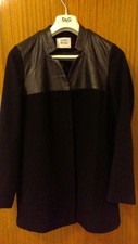 Brand New Wool & Leather Long Black Jacket / Coat Size M