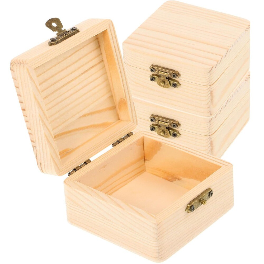 Wooden Pine Jewelry Box Natural Small Wooden Square Box Wooden Storage