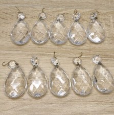 10 Antique 50mm Chandelier Replacement Crystal Teardrop Prisms Brass Hook