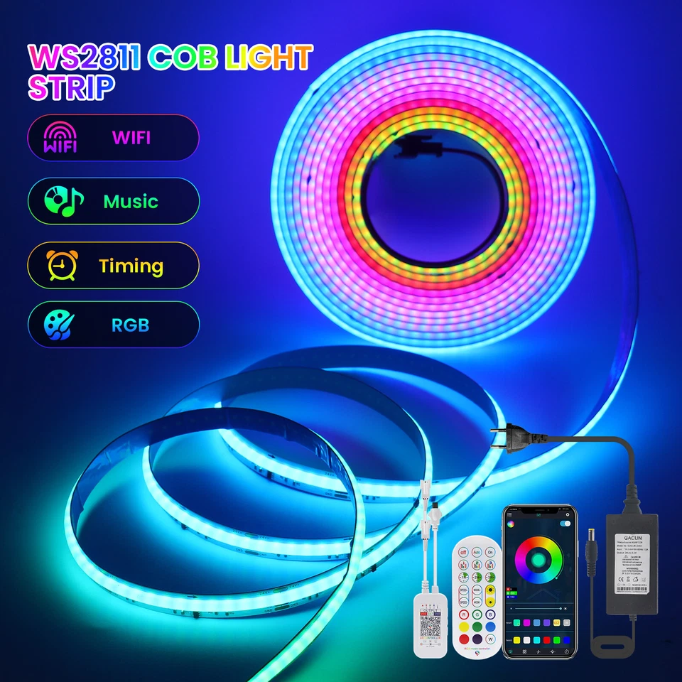 COB LED Streifen 12V 24V RGB WS2811 IC Lichtband Stripe 576LEDs/m Bluetooth WIFI - Bild 2 von 4