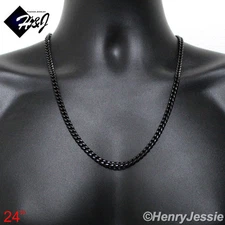 24"MEN's Stainless Steel 6mm Black Plated Cuban Curb Link Chain Necklace