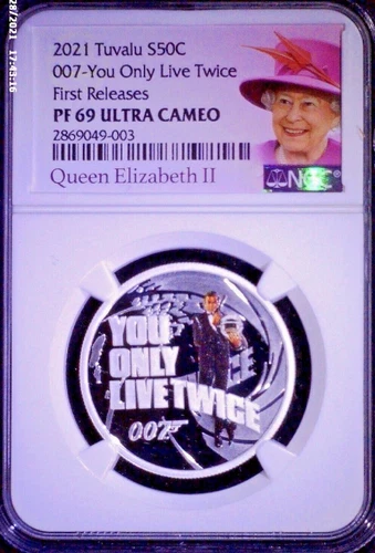 2021 Tuvalu 1/2 Oz Silver 50c Coin 007 James Bond You Only Live Twice NGC PF69UC