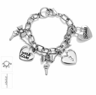 Guess Key & Heart Crystal Charm Bracelet SILVER~With Love~ | eBay