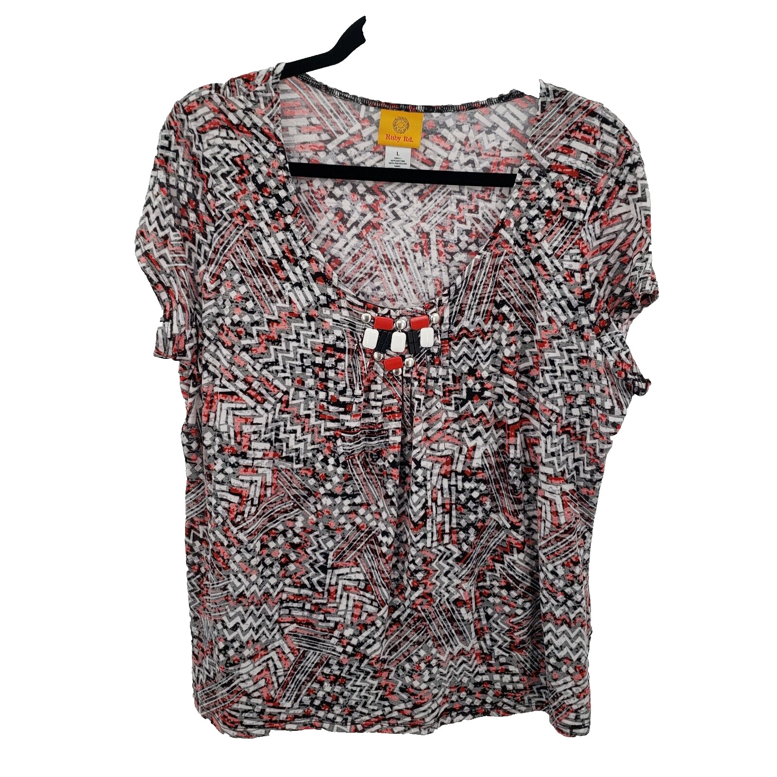 Ruby Rd. Large Geometric Print Knit Top Womens Be… - image 1