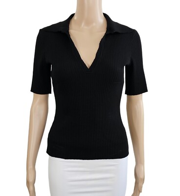 COTTON CITIZEN Black Ibiza Short Sleeve Ribbed Polo M
