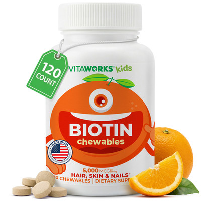 Biotin 5000mcg Chewable Tablets for Hair Skin and Nails Vitamins for Children