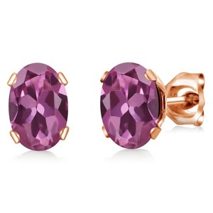 Authentic 18K Rose Gold Plated Silver Stud Earrings 1.70 Ct Oval 7x5mm Pink Tourmaline
