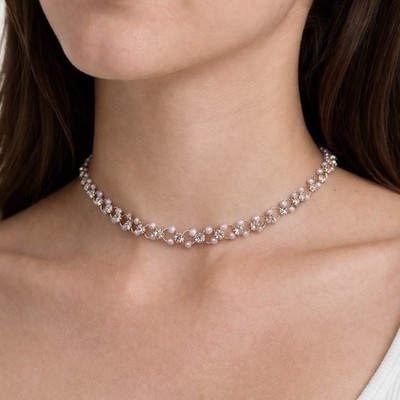 Elegant 18K Gold Plated Pearl Choker Necklace for Women with Crystal Accents