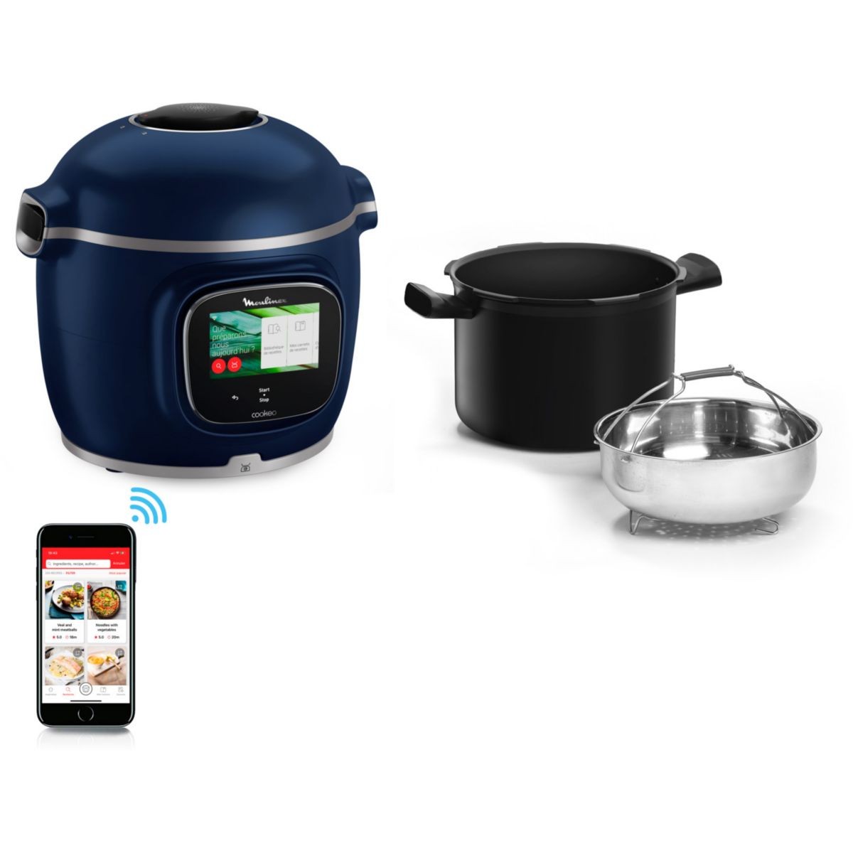 Cookeo Touch Wifi Pro Moulinex bleu autocuiseur sous pression 6L