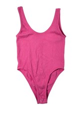 New Mix Ribbed Pink Sleeveless Bodysuit S/M Scoop Neck with Snap Closures