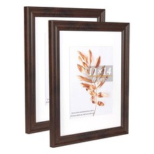 Hogaryo 11x14 Rustic Brown Wood Picture Frame Set of 2, Wall Mount, 8x10 Mat