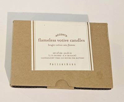 6 POTTERY BARN Flickering Flameless Wax Votives Accents Candles Cream NEW